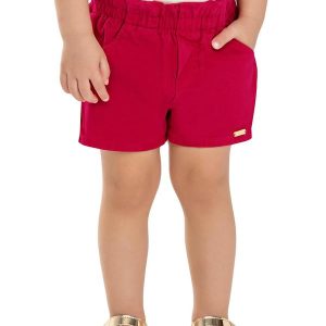 Short Infantil Menina Sarja com Bolsos Vermelho