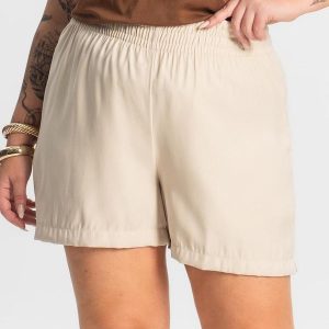 Shorts Tecido Favo Plus Size Bege