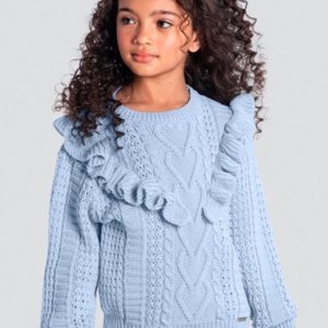 Suéter Infantil Menina com Babado Azul