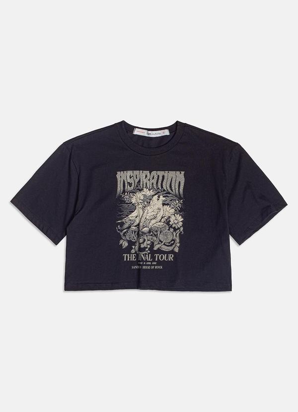 T-Shirt Cropped com Strass Preto