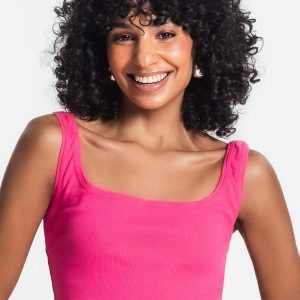 Top Cropped Ribana Básico Rosa