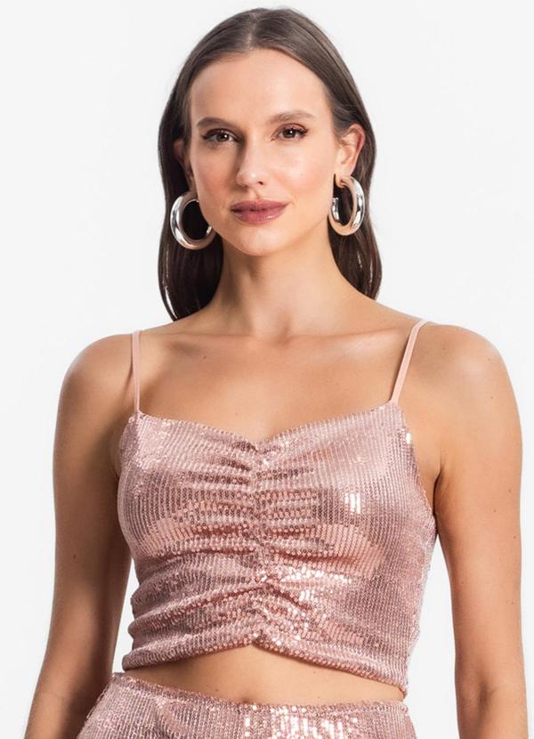 Top Cropped em Paetê Rosa