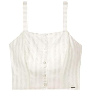 Top Feminino Listrado Lurex Bege