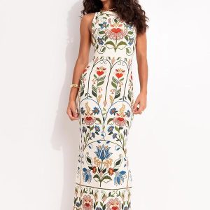 Vestido Alça Jardim Beleza Bege