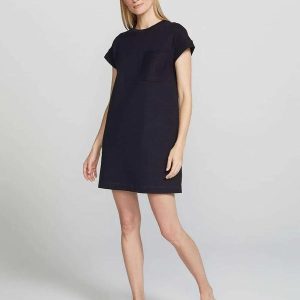 Vestido Basico Curto em Malha com Bolso Preto