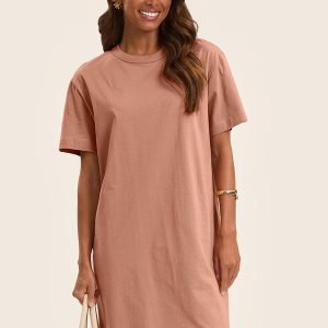 Vestido Básico T-Shirt Feminino Marrom