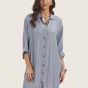 Vestido Chemise Feminino com Botões Azul