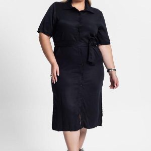 Vestido Chemise Midi Plus Size Preto