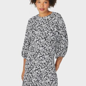 Vestido Curto Floral em Viscolinho Preto