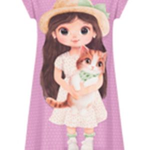 Vestido Curto Infantil Estampado Rosa