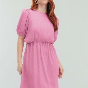 Vestido Curto Viscose Lisa Rosa