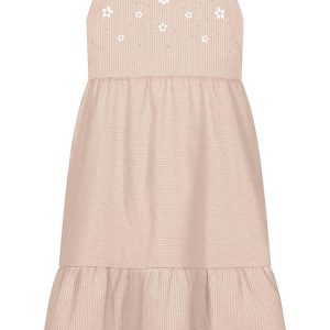 Vestido Curto de Alças com Babados e Strass Bege
