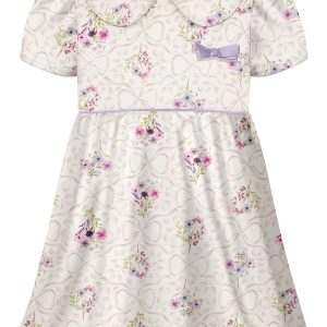 Vestido Estampado com Gola Boneca e Branco