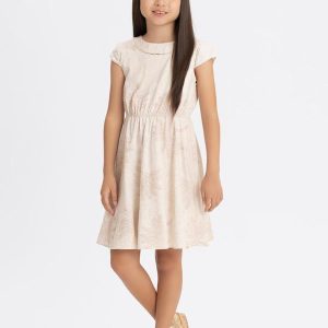 Vestido Estampado com Linho Bege