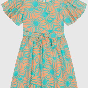 Vestido Evasê Sol Menina Laranja Claro