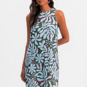 Vestido Feminino Curto Floral em Viscose Azul
