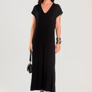Vestido Feminino Decote V Super Midi Preto