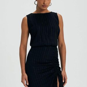 Vestido Feminino Lurex com Franzido Preto