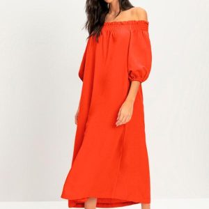 Vestido Feminino Midi Texturizado Vermelho