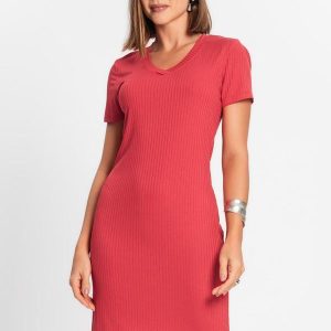 Vestido Feminino em Ribana Canelada Vermelho