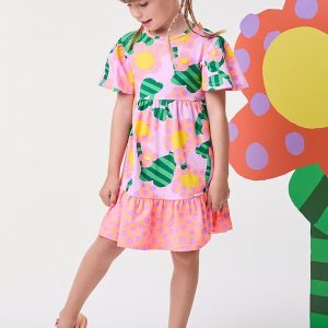 Vestido Floral com Poá Rosa