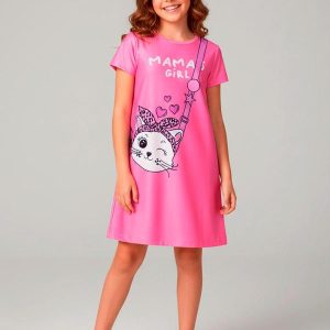 Vestido Infantil Bolsa Gato Rosa
