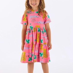 Vestido Infantil Cotton Estampado Rosa