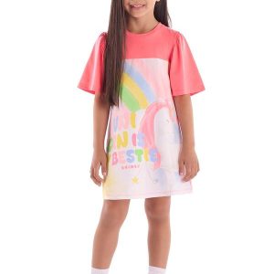 Vestido Infantil Cotton Unicórnio Rosa