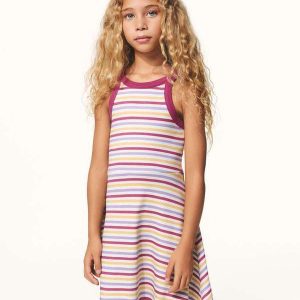 Vestido Infantil Curto em Ribana Canelada Rosa