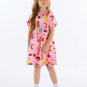Vestido Infantil Estampado Cotton Rosa