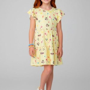 Vestido Infantil Flamingo Amarelo