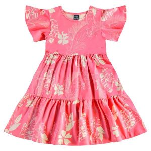 Vestido Infantil Floral em Cotton Rosa