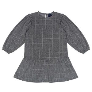 Vestido Infantil Jacquard Xadrez Cinza