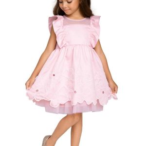 Vestido Infantil Menina Bordado Rosa