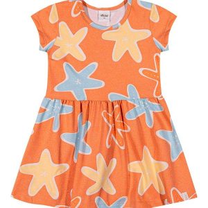 Vestido Infantil Menina Estrela-Do-Mar Laranja