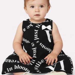 Vestido Infantil Menina Evasê Lettering Preto