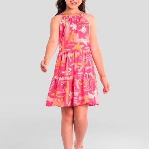 Vestido Infantil Menina Floral Rosa