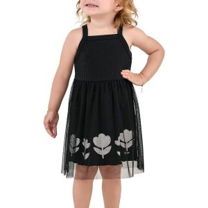 Vestido Infantil Menina Floral Tule Preto