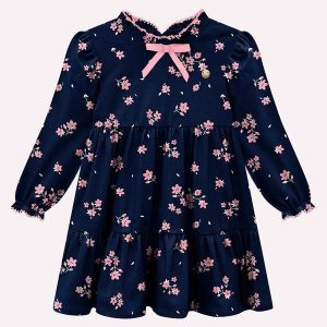 Vestido Infantil Menina Flores Azul