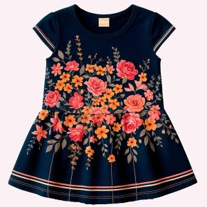 Vestido Infantil Menina Flores Azul