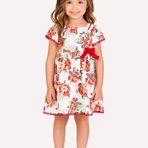 Vestido Infantil Menina Flores Bege