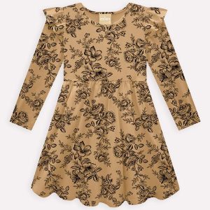 Vestido Infantil Menina Flores Marrom