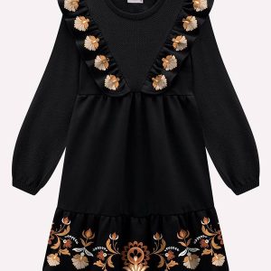 Vestido Infantil Menina Flores Preto