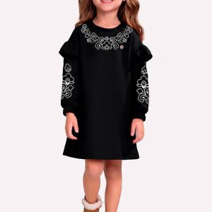 Vestido Infantil Menina Flores Preto