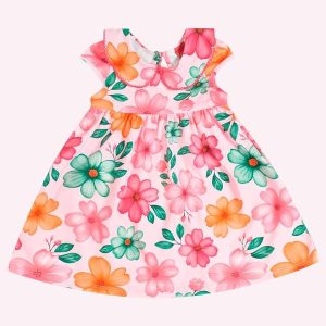 Vestido Infantil Menina Flores Rosa