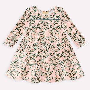 Vestido Infantil Menina Folhagem Rosa