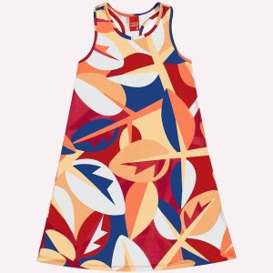 Vestido Infantil Menina Folhas Vermelho