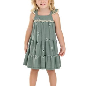Vestido Infantil Menina Margaridas Verde