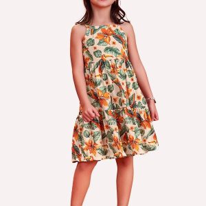 Vestido Infantil Menina Tropical Bege