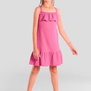 Vestido Infantil Menina com Babado Rosa